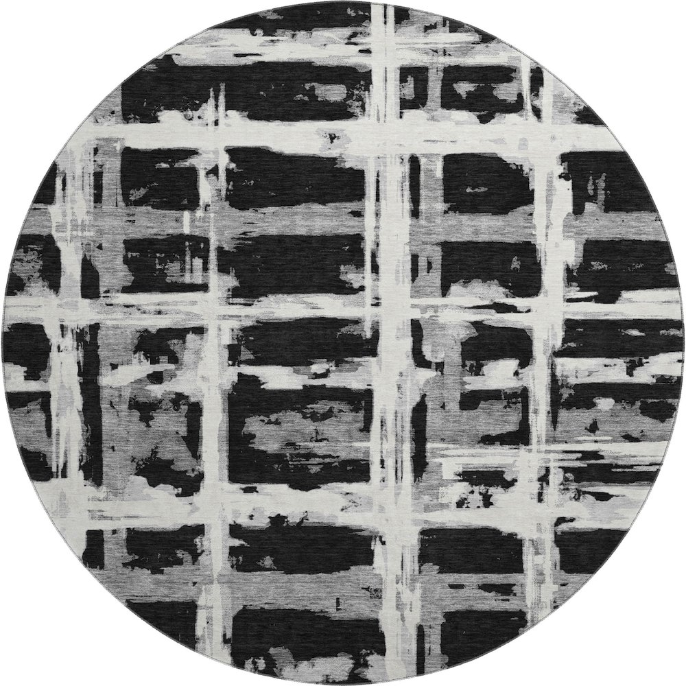 Premium Machine Washable Mayfield AMF745 Black 8' x 8' Round Rug. Picture 1