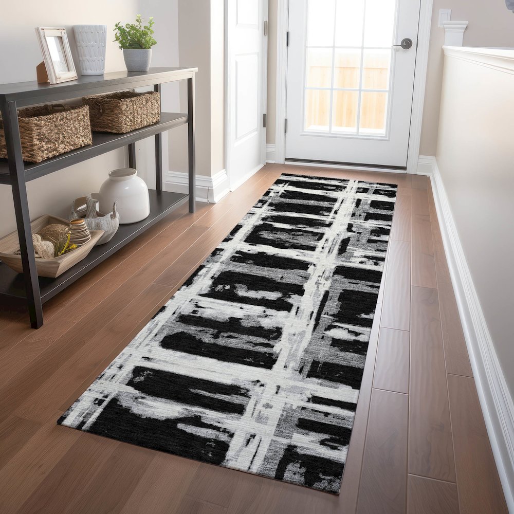 Premium Machine Washable Mayfield AMF745 Black 2'3" x 7'6" Runner Rug. Picture 5