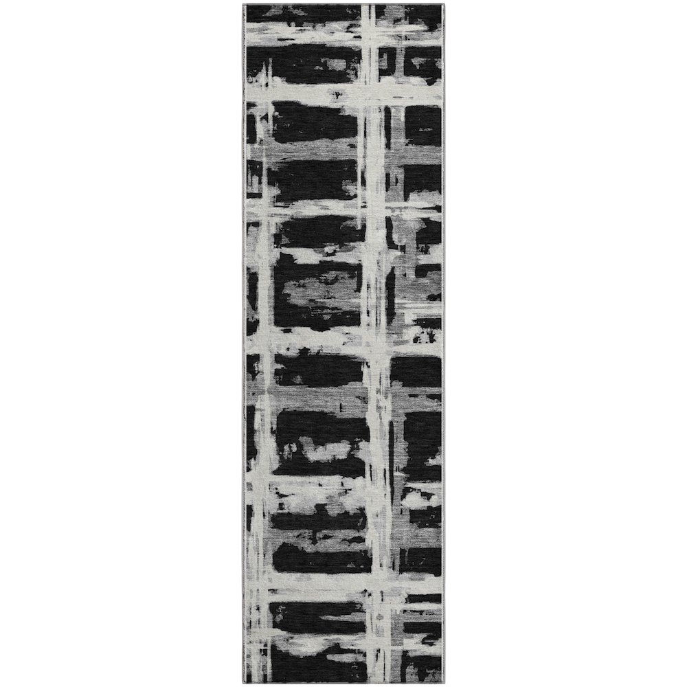 Premium Machine Washable Mayfield AMF745 Black 2'3" x 7'6" Runner Rug. Picture 1