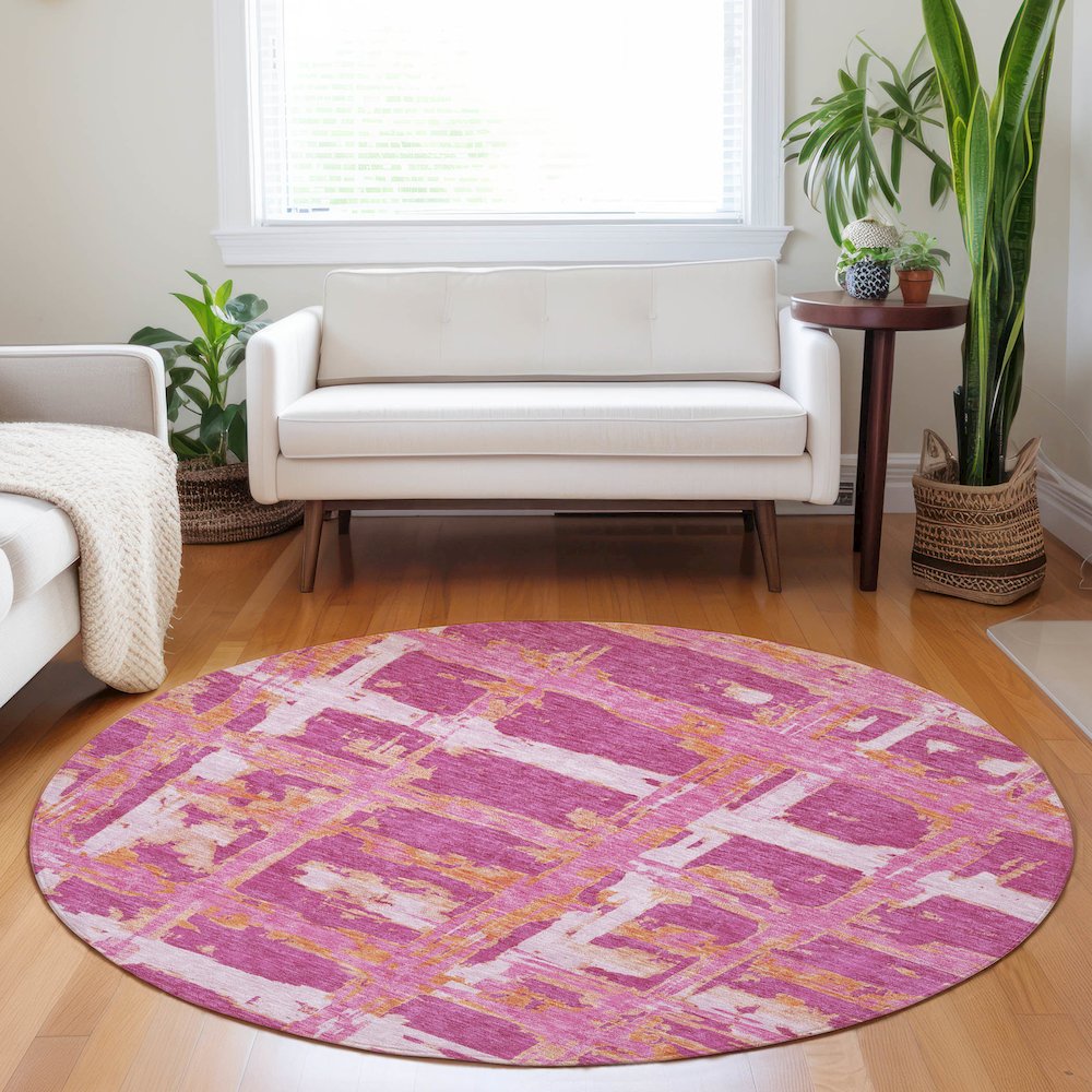 Premium Machine Washable Mayfield AMF745 Blush 8' x 8' Round Rug. Picture 5