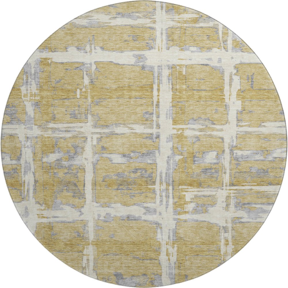 Premium Machine Washable Mayfield AMF745 Gold 8' x 8' Round Rug. Picture 1