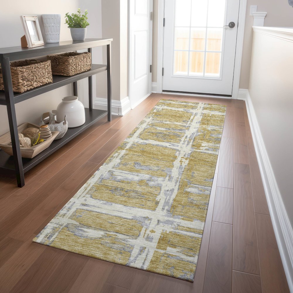 Premium Machine Washable Mayfield AMF745 Gold 2'3" x 7'6" Runner Rug. Picture 5