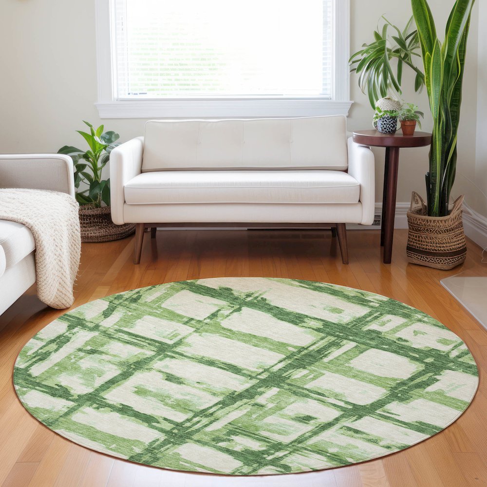 Premium Machine Washable Mayfield AMF745 Green 8' x 8' Round Rug. Picture 5