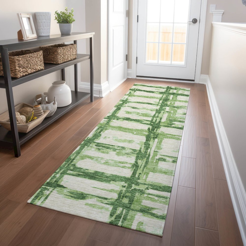 Premium Machine Washable Mayfield AMF745 Green 2'3" x 7'6" Runner Rug. Picture 5