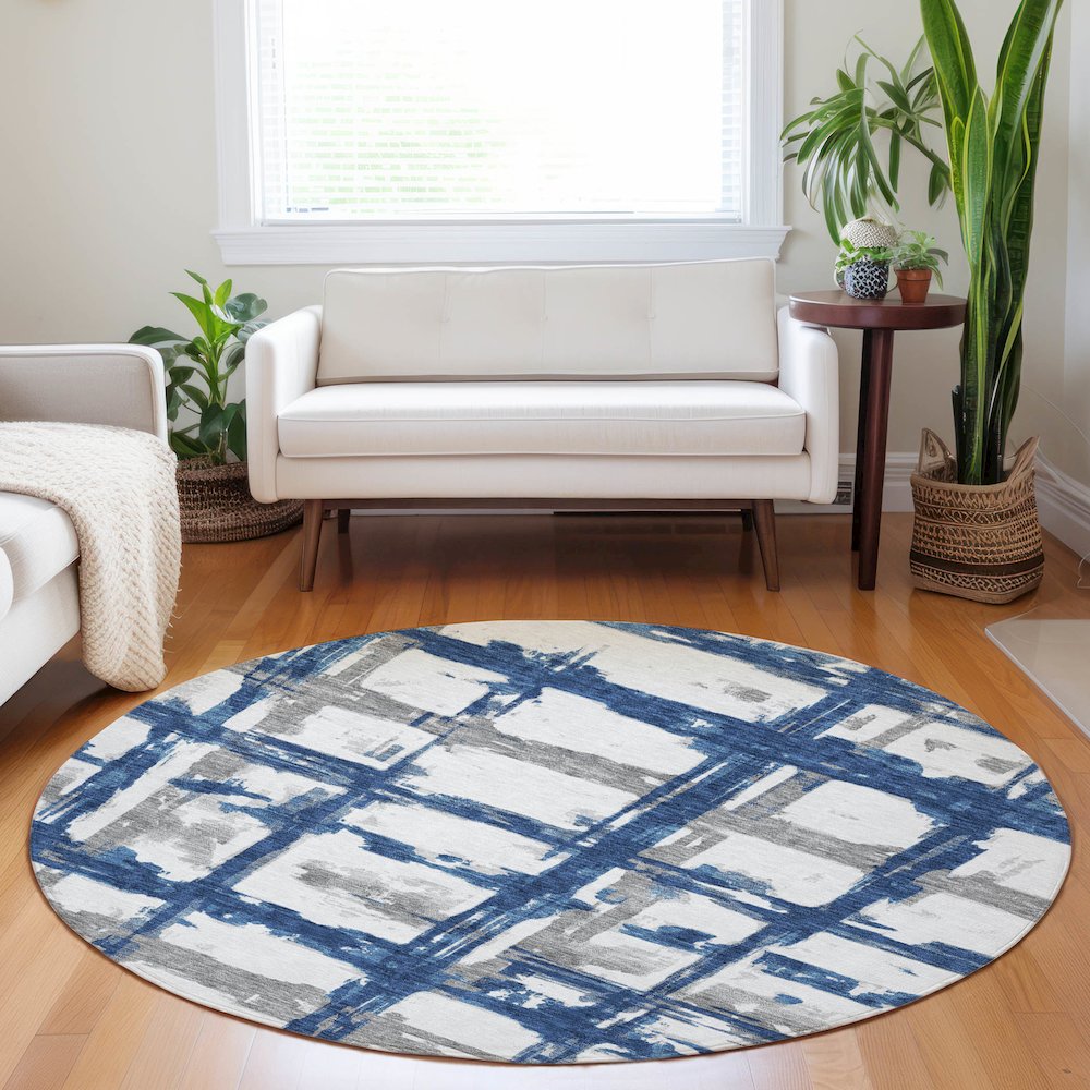 Premium Machine Washable Mayfield AMF745 Navy 8' x 8' Round Rug. Picture 5