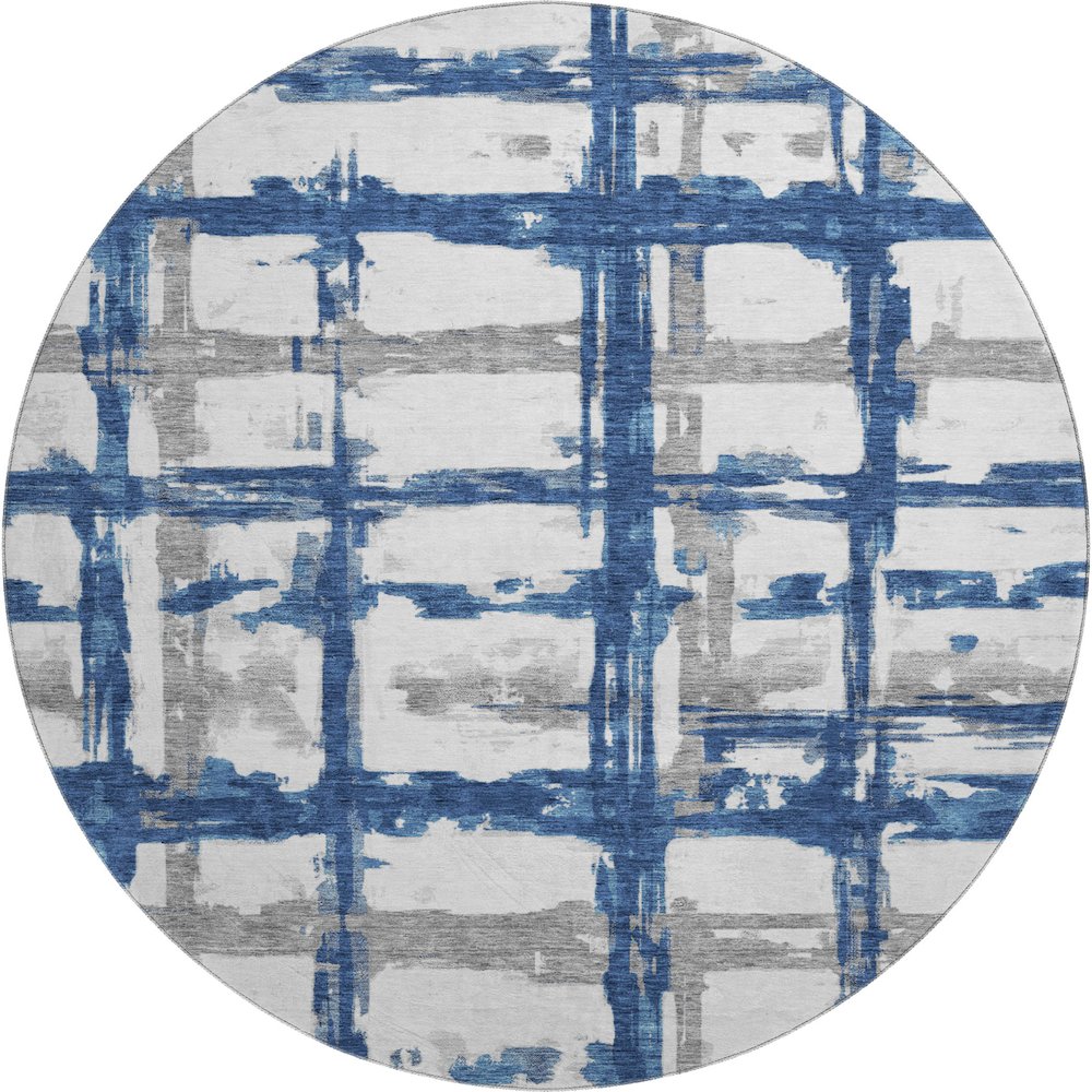 Premium Machine Washable Mayfield AMF745 Navy 8' x 8' Round Rug. Picture 1