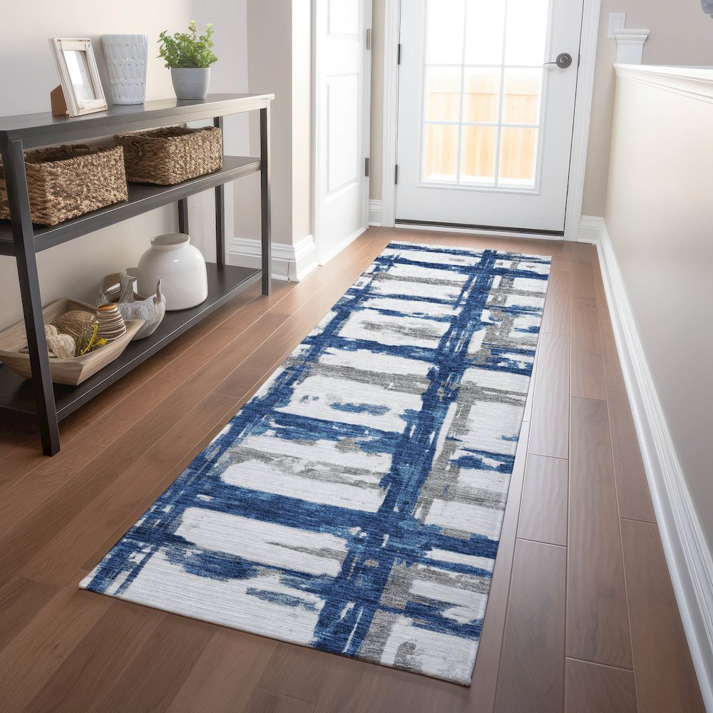 Premium Machine Washable Mayfield AMF745 Navy 2'3" x 7'6" Runner Rug. Picture 5