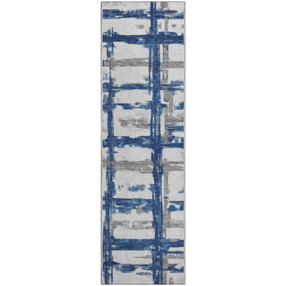 Premium Machine Washable Mayfield AMF745 Navy 2'3" x 7'6" Runner Rug. Picture 1