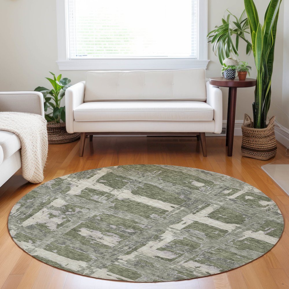 Premium Machine Washable Mayfield AMF745 Olive 8' x 8' Round Rug. Picture 5