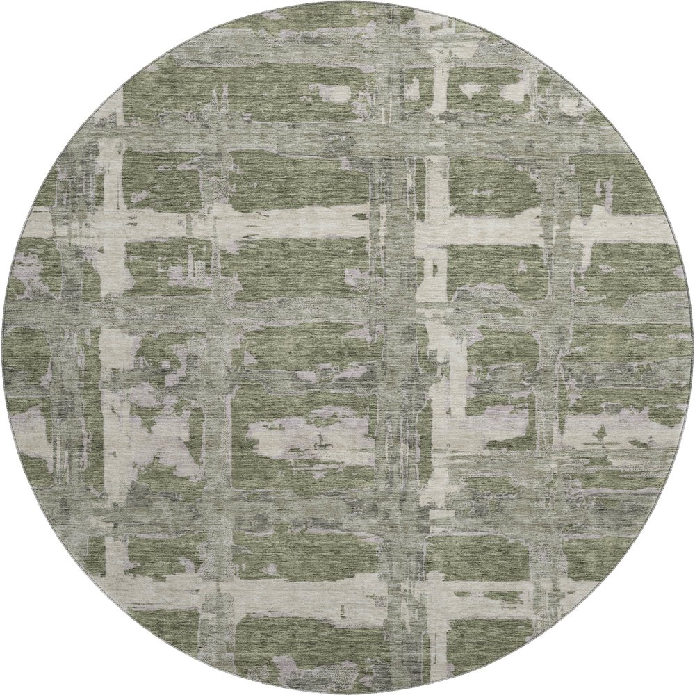 Premium Machine Washable Mayfield AMF745 Olive 8' x 8' Round Rug. Picture 1