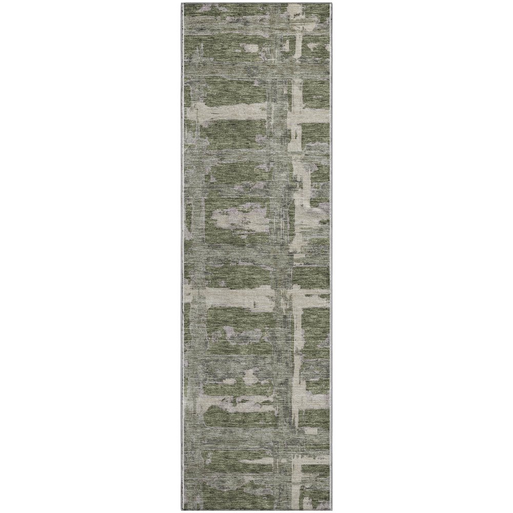 Premium Machine Washable Mayfield AMF745 Olive 2'3" x 7'6" Runner Rug. Picture 1