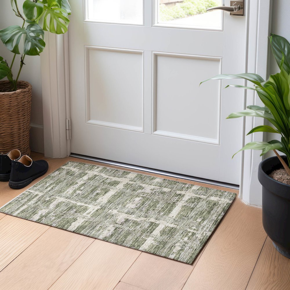 Premium Machine Washable Mayfield AMF745 Olive 1'8" x 2'6" Rug. Picture 5