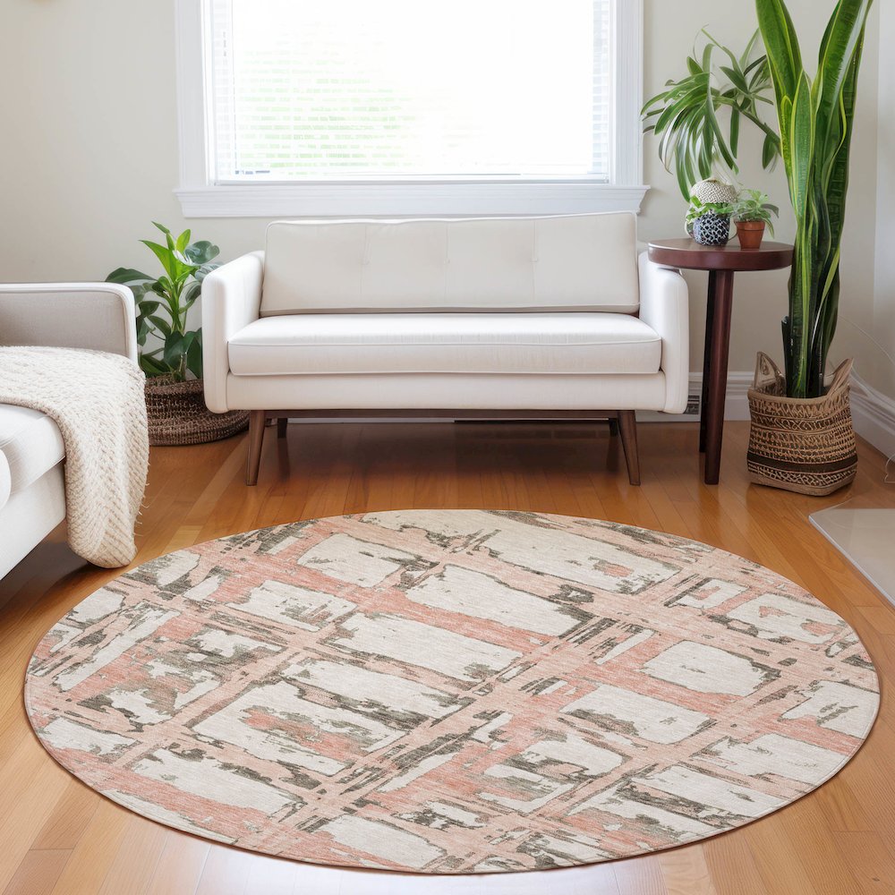 Premium Machine Washable Mayfield AMF745 Pink 8' x 8' Round Rug. Picture 5