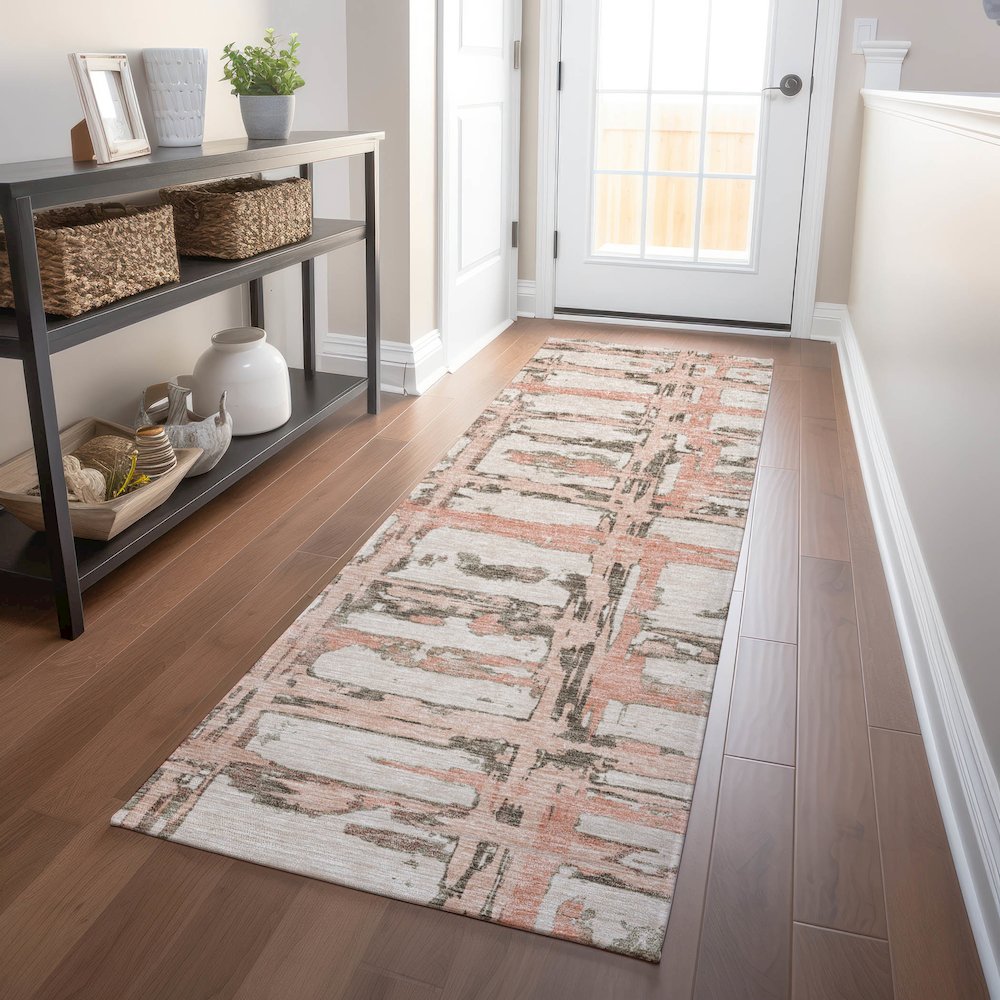 Premium Machine Washable Mayfield AMF745 Pink 2'3" x 7'6" Runner Rug. Picture 5