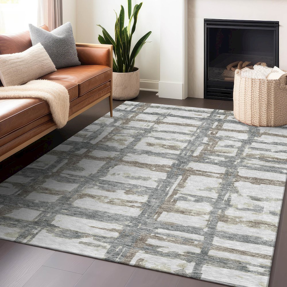 Premium Machine Washable Mayfield AMF745 Silver 2'6" x 3'10" Rug. Picture 6