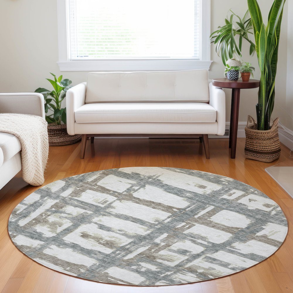 Premium Machine Washable Mayfield AMF745 Silver 8' x 8' Round Rug. Picture 5
