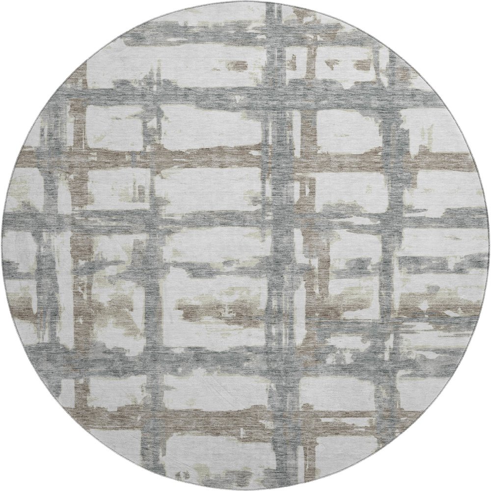 Premium Machine Washable Mayfield AMF745 Silver 8' x 8' Round Rug. Picture 1
