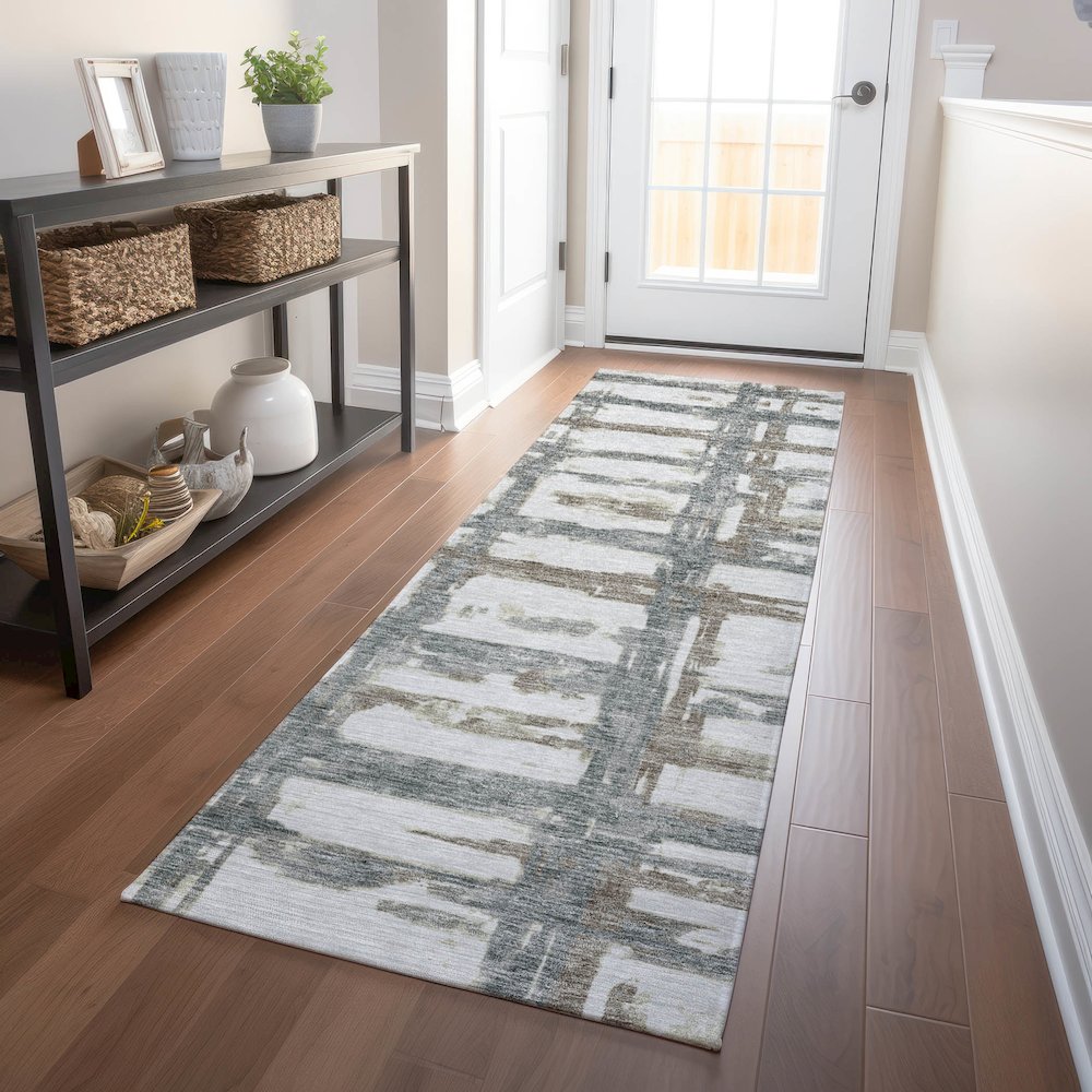 Premium Machine Washable Mayfield AMF745 Silver 2'3" x 7'6" Runner Rug. Picture 5