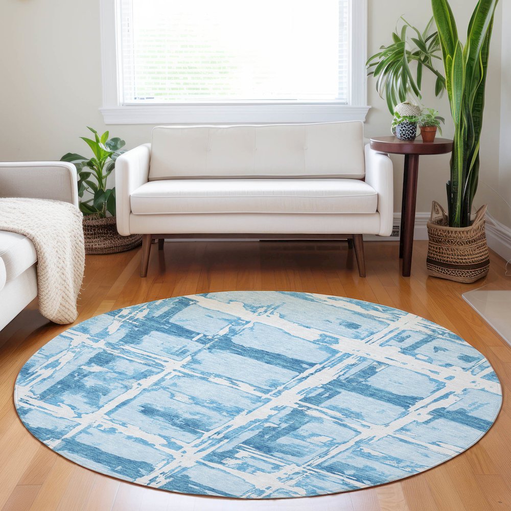 Premium Machine Washable Mayfield AMF745 Sky 8' x 8' Round Rug. Picture 5