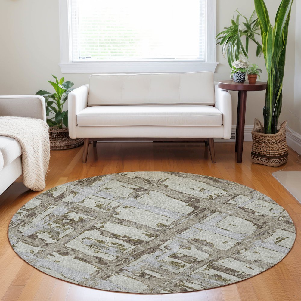 Premium Machine Washable Mayfield AMF745 Taupe 8' x 8' Round Rug. Picture 5