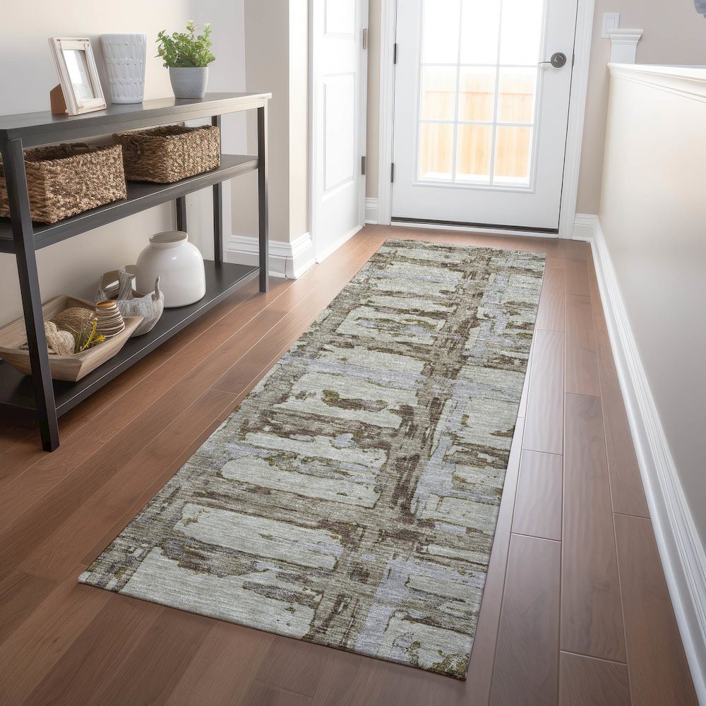Premium Machine Washable Mayfield AMF745 Taupe 2'3" x 7'6" Runner Rug. Picture 5
