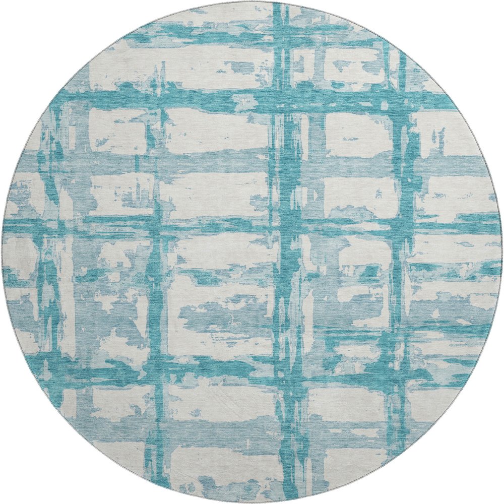 Premium Machine Washable Mayfield AMF745 Teal 8' x 8' Round Rug. Picture 1