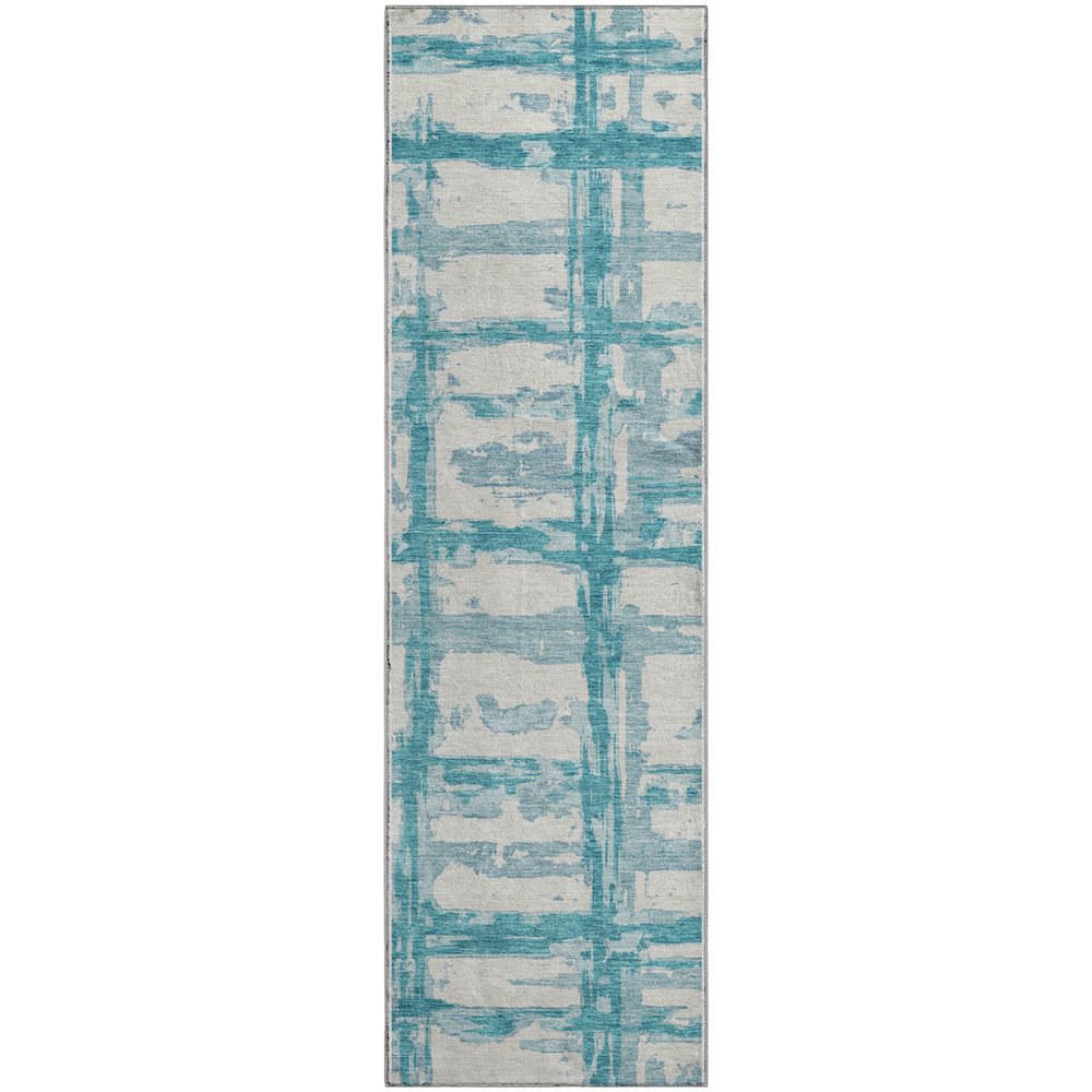 Premium Machine Washable Mayfield AMF745 Teal 2'3" x 7'6" Runner Rug. Picture 1