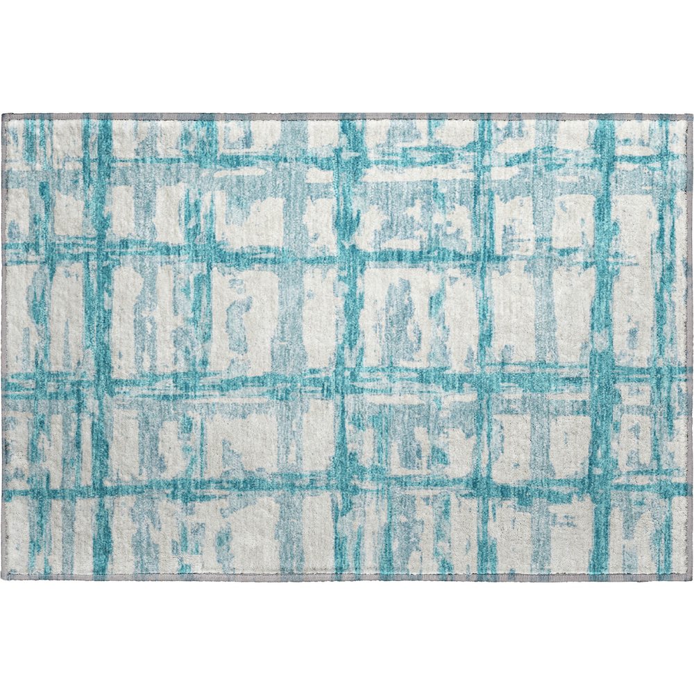 Premium Machine Washable Mayfield AMF745 Teal 1'8" x 2'6" Rug. Picture 1