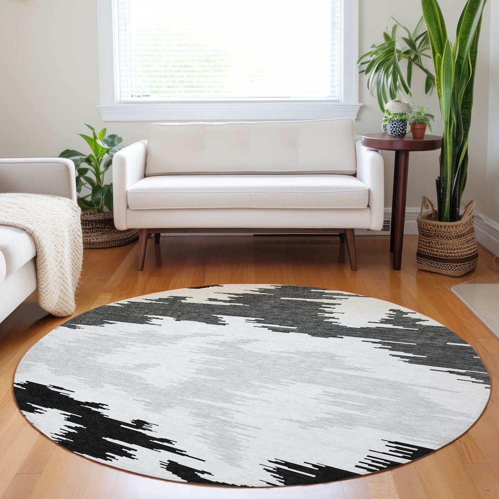 Premium Machine Washable Mayfield AMF746 Black 8' x 8' Round Rug. Picture 5
