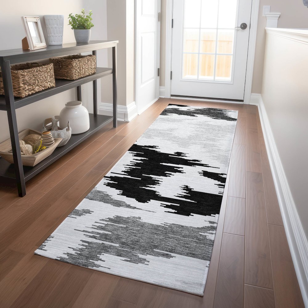 Premium Machine Washable Mayfield AMF746 Black 2'3" x 7'6" Runner Rug. Picture 5