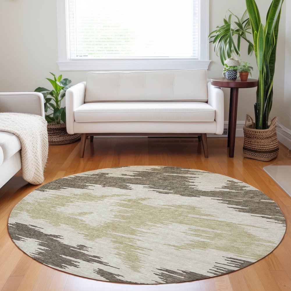 Premium Machine Washable Mayfield AMF746 Chocolate 8' x 8' Round Rug. Picture 5