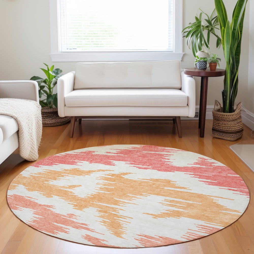 Premium Machine Washable Mayfield AMF746 Coral 8' x 8' Round Rug. Picture 5
