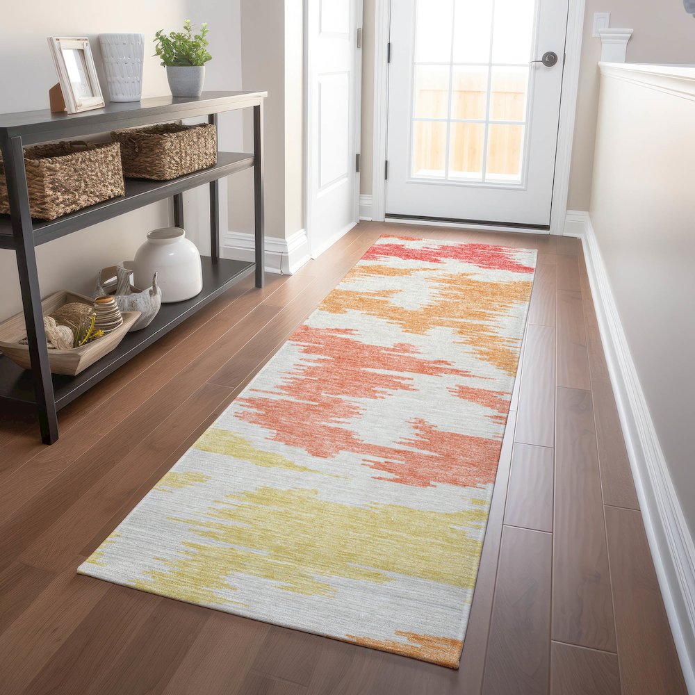 Premium Machine Washable Mayfield AMF746 Coral 2'3" x 7'6" Runner Rug. Picture 5