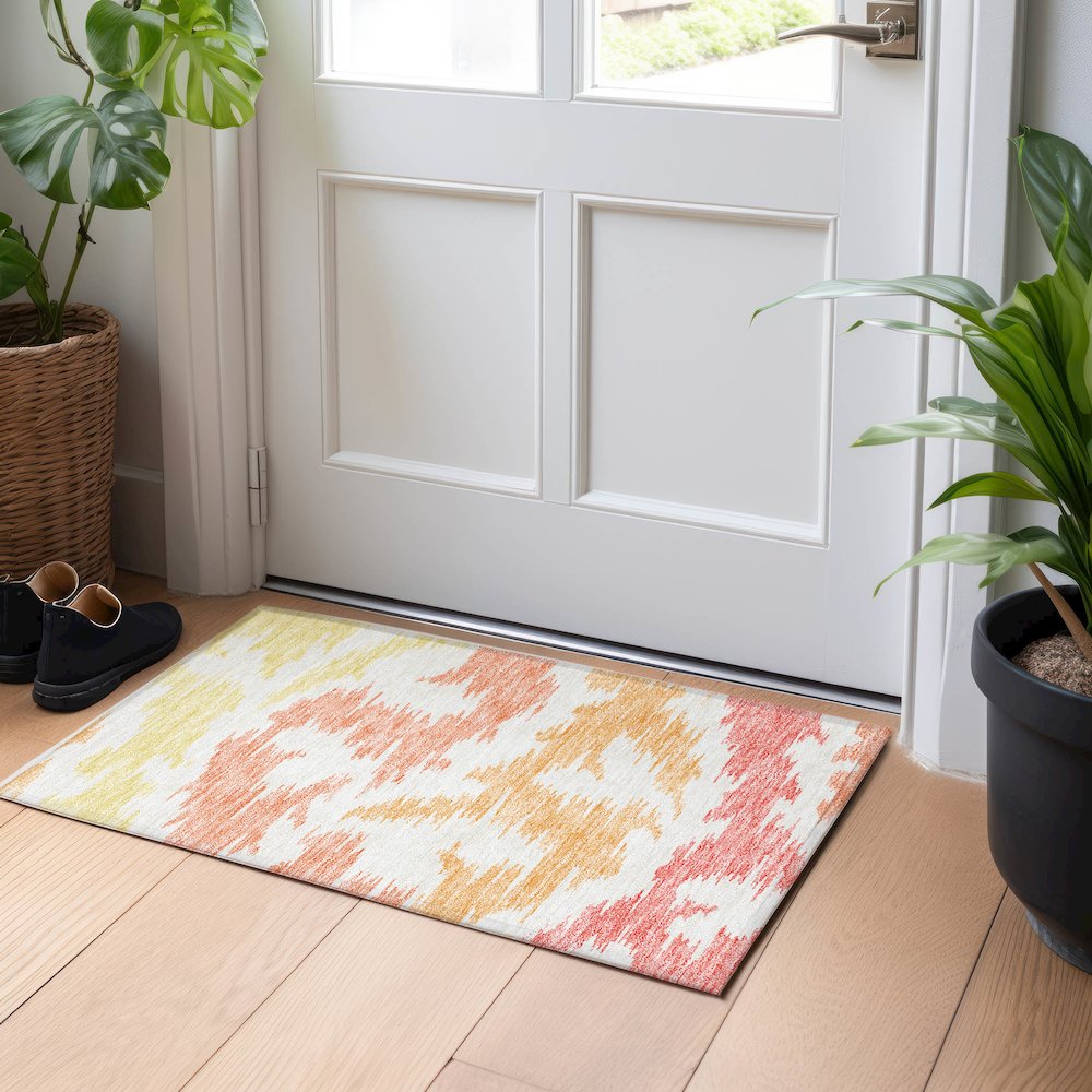 Premium Machine Washable Mayfield AMF746 Coral 1'8" x 2'6" Rug. Picture 5