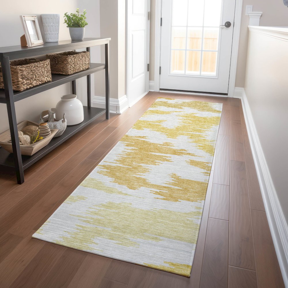 Premium Machine Washable Mayfield AMF746 Gold 2'3" x 7'6" Runner Rug. Picture 5