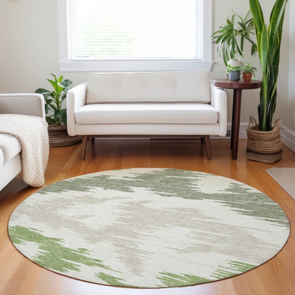Premium Machine Washable Mayfield AMF746 Green 8' x 8' Round Rug. Picture 5