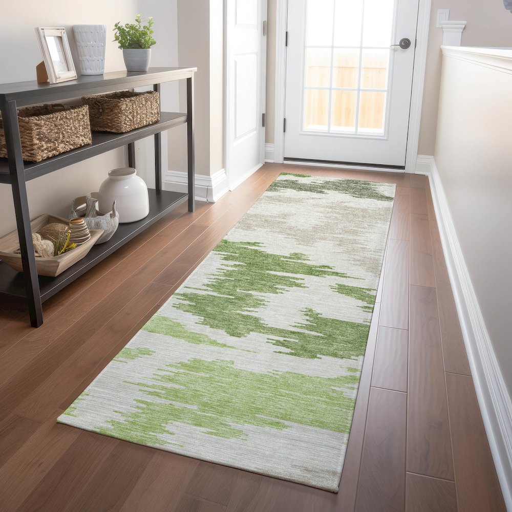 Premium Machine Washable Mayfield AMF746 Green 2'3" x 7'6" Runner Rug. Picture 5
