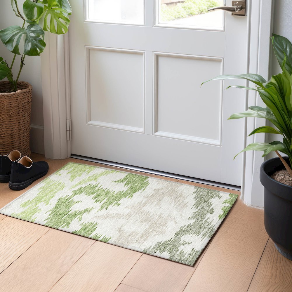 Premium Machine Washable Mayfield AMF746 Green 1'8" x 2'6" Rug. Picture 5