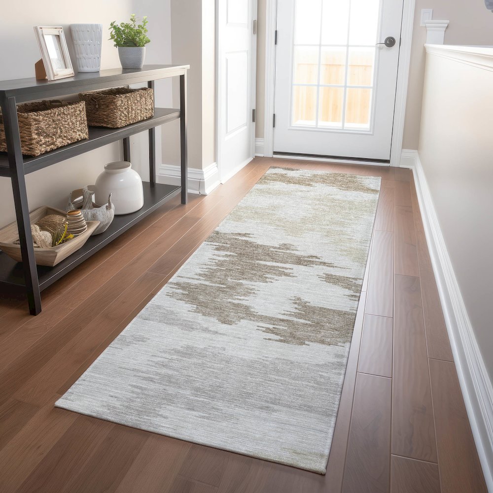 Premium Machine Washable Mayfield AMF746 Ivory 2'3" x 7'6" Runner Rug. Picture 5