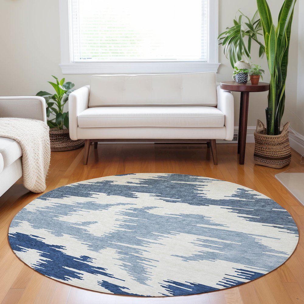 Premium Machine Washable Mayfield AMF746 Navy 8' x 8' Round Rug. Picture 5