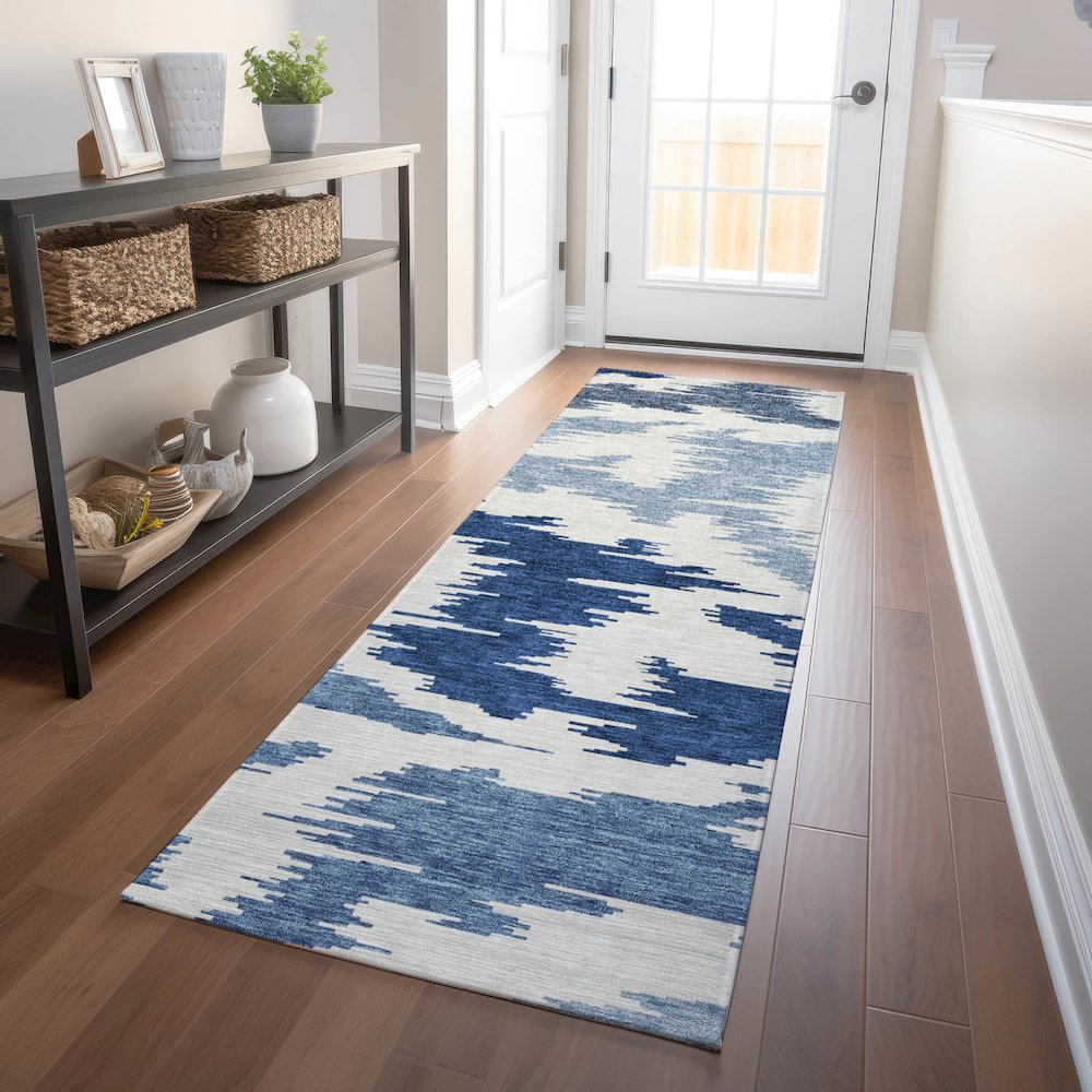 Premium Machine Washable Mayfield AMF746 Navy 2'3" x 7'6" Runner Rug. Picture 5