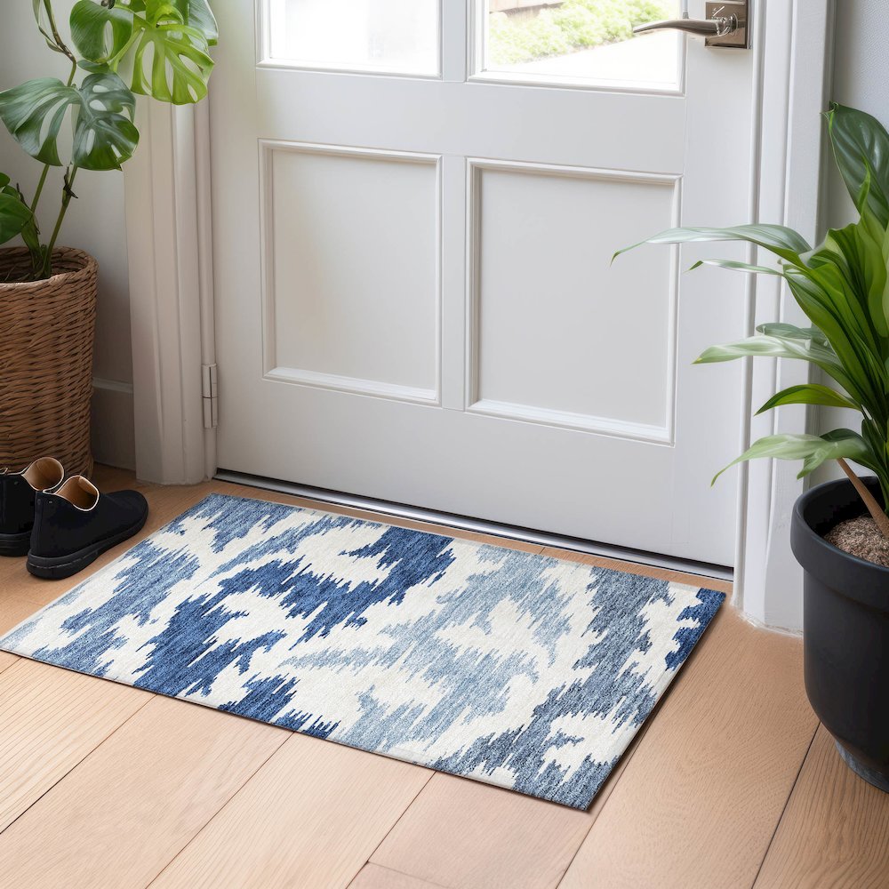 Premium Machine Washable Mayfield AMF746 Navy 1'8" x 2'6" Rug. Picture 5