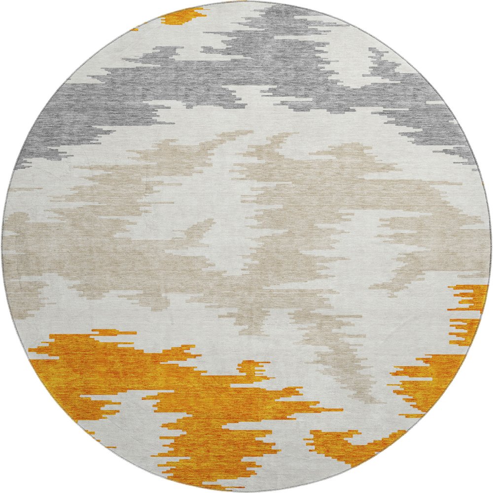 Premium Machine Washable Mayfield AMF746 Orange 8' x 8' Round Rug. Picture 1