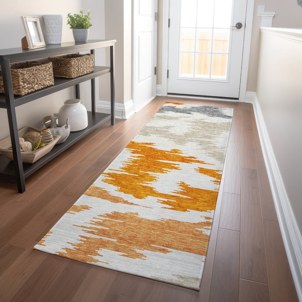 Premium Machine Washable Mayfield AMF746 Orange 2'3" x 7'6" Runner Rug. Picture 5
