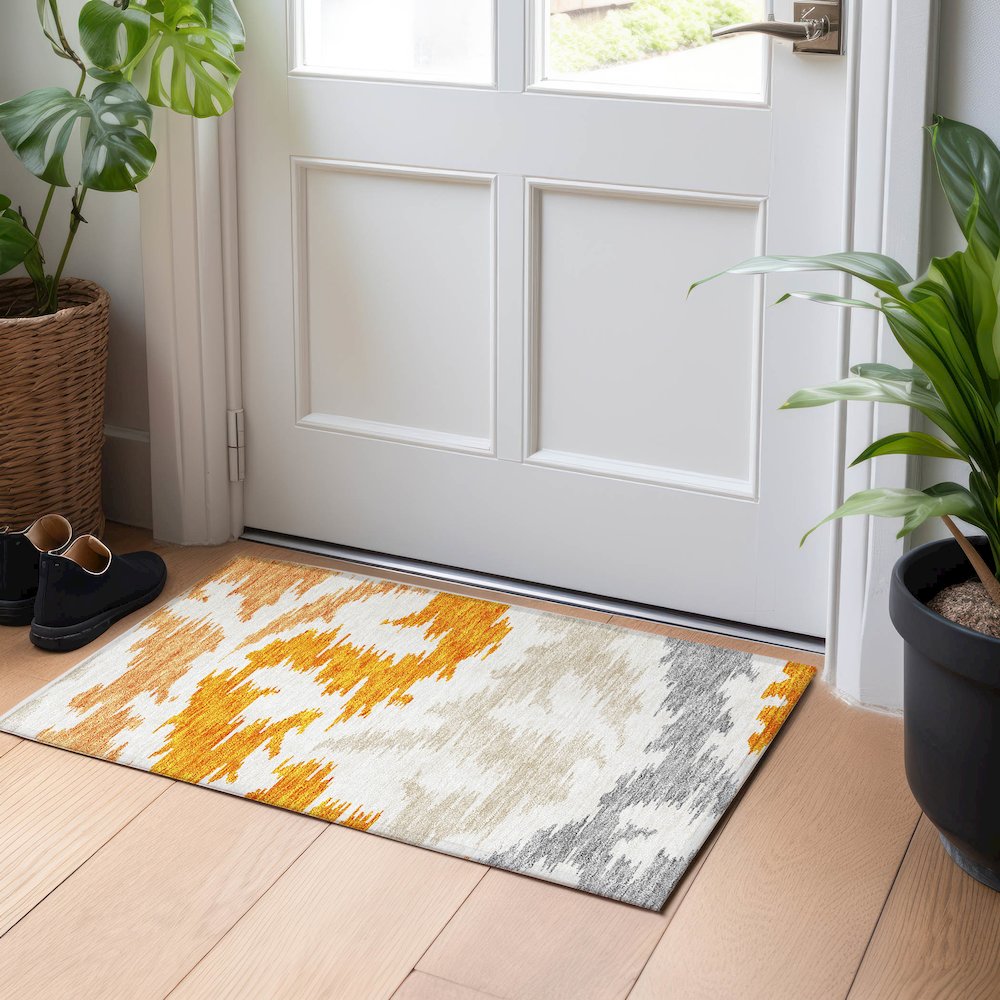 Premium Machine Washable Mayfield AMF746 Orange 1'8" x 2'6" Rug. Picture 5