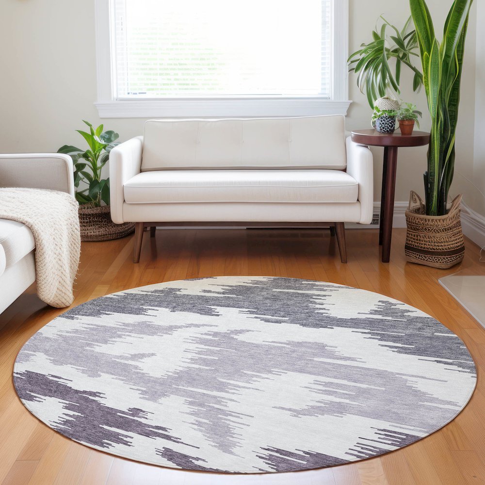 Premium Machine Washable Mayfield AMF746 Purple 8' x 8' Round Rug. Picture 5
