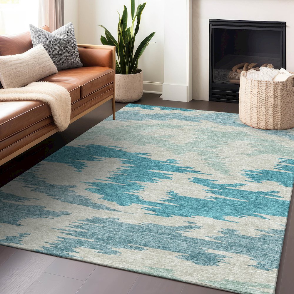Premium Machine Washable Mayfield AMF746 Teal 2'6" x 3'10" Rug. Picture 6
