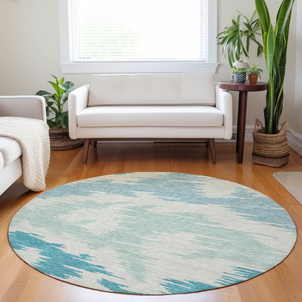 Premium Machine Washable Mayfield AMF746 Teal 8' x 8' Round Rug. Picture 5