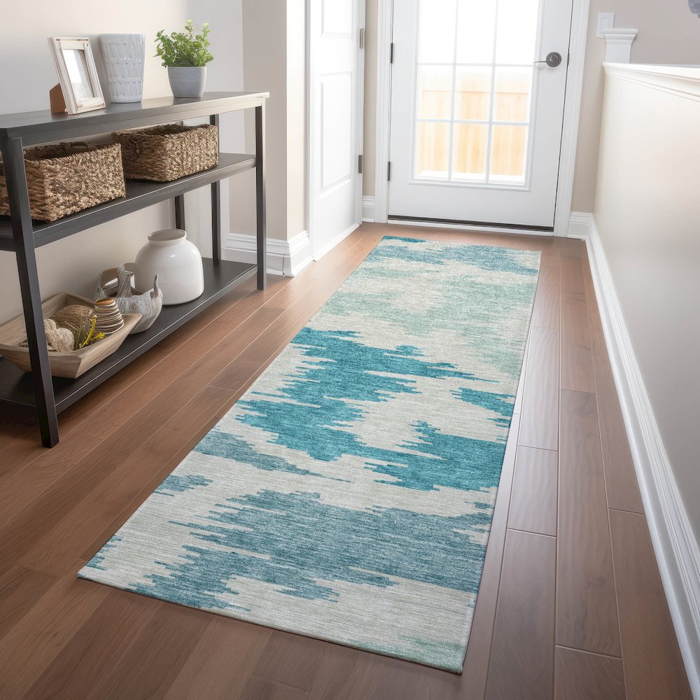Premium Machine Washable Mayfield AMF746 Teal 2'3" x 7'6" Runner Rug. Picture 5