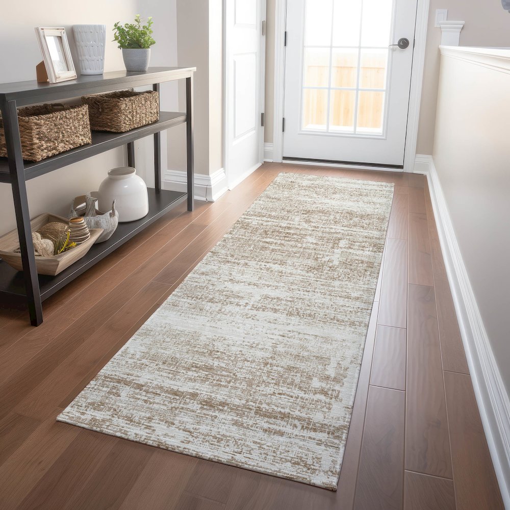 Premium Machine Washable Mayfield AMF747 Beige 2'3" x 7'6" Runner Rug. Picture 5